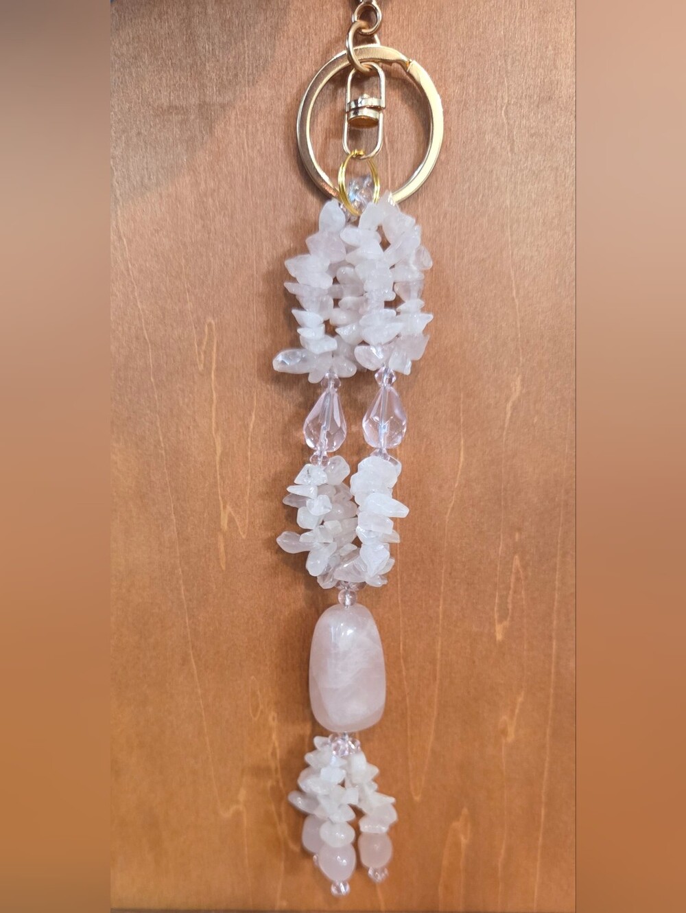 🌸 STUNNING Upcycled Natural Rose Quartz Crystal Beaded Keychain / Bag Charm 🌸
